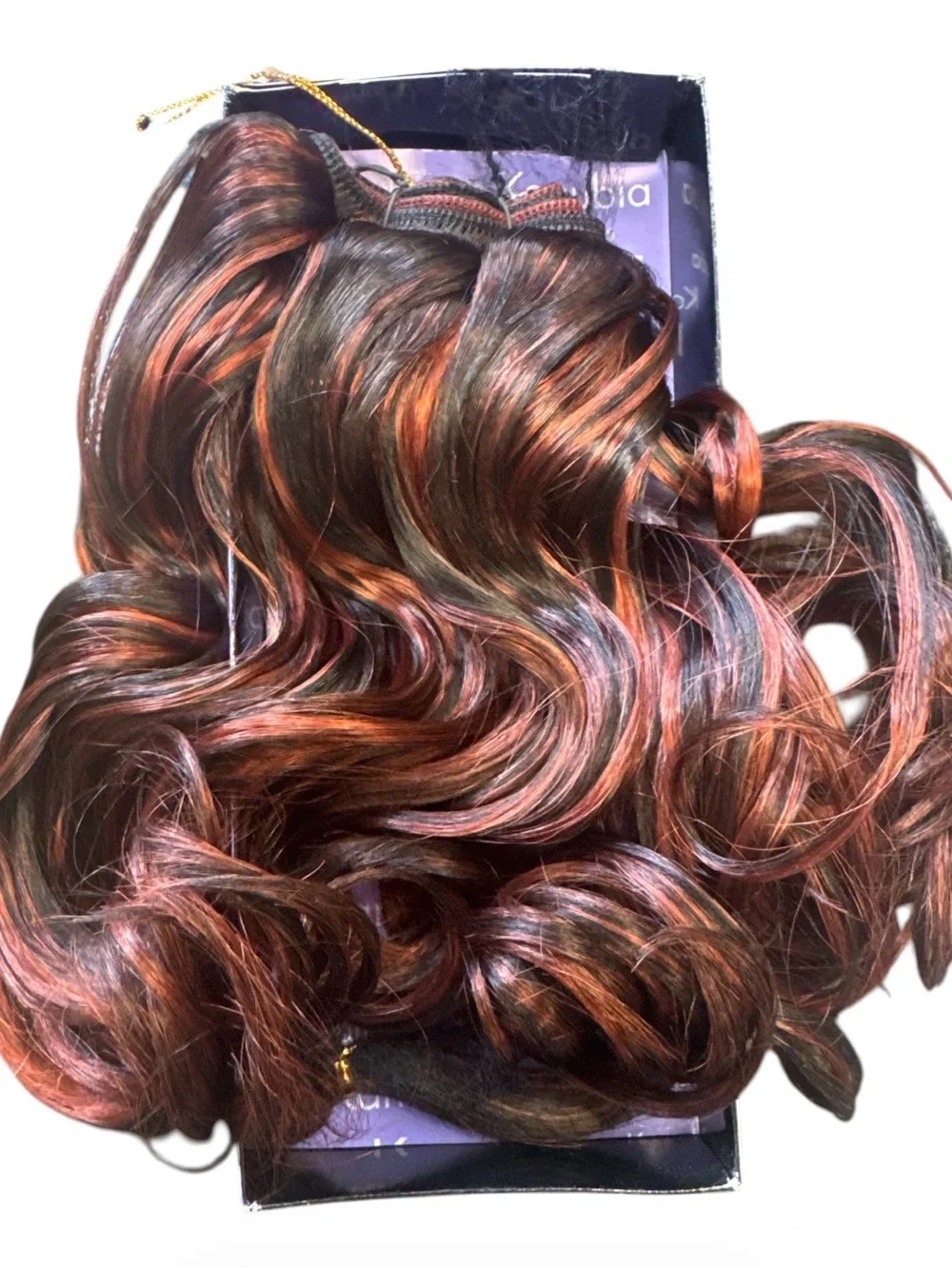 Synthetic Clip-In Waves - Brown with Red Highlights synthetic